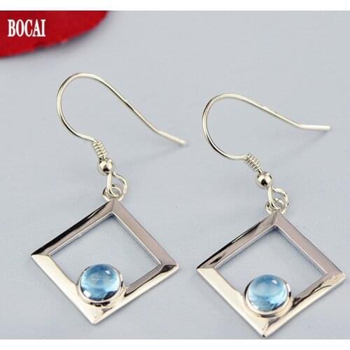 BOCAI 2021 Trendy New s925 Silver Jjewelry Topaz/Garnet/Peridot Geometric Fashion Womens Earrings