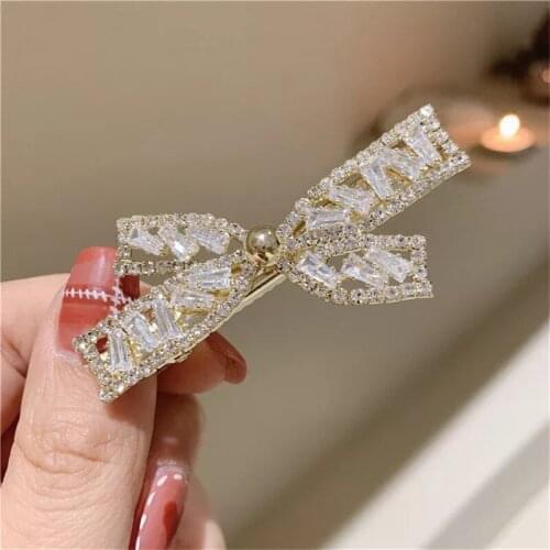 Korean New Shiny Zircon Crystal Cross Bow Hair Grips For Women 2021 Summer Fashion Hair Accessories Hairpins Wholesale