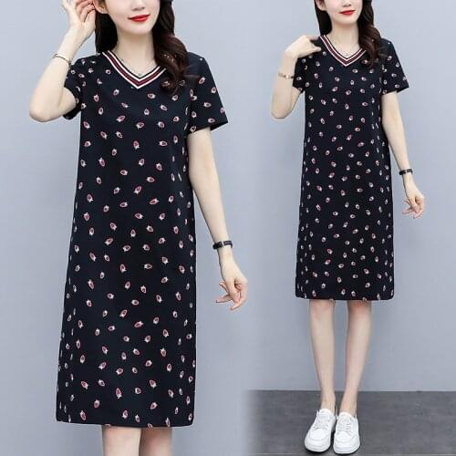 Oneimirry Summer Strawberry Plus Size Dresses Women Short Sleeve Korean Printed V-neck Woman Dress Sweet Cute Vestidos 2021