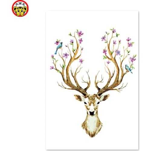 Painting by numbers art paint by number deer and the ornaments of bird and deer head auspicious, rich and noble