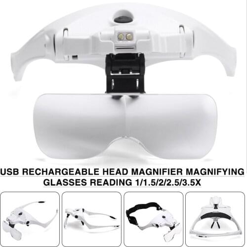 1/1.5/2/2.5/3.5X Head Magnifying With LED Light Lamp For Jewelry Work Watch Repair USB Rechargeable Head Magnifier Tool