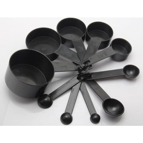 10pcs/lot Spoon Measurement Set Black Plastic Measuring Spoons Cups Kitchen Tools For Baking Coffee Utensil Set Kit KC1186