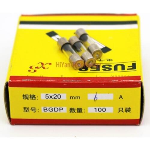100pcs/lot) 5*20MM 6A Fuses Fast Quick Blow Glass Tube Fuse 5x20mm 250V 6A F6AL250V