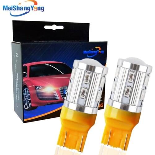 2pcs 7443 7440 Car LED bulbs 12 SMD 5730 W21/5W 5W High power Cree Led Chip lamp Bulbs car light source parking Yellow B014