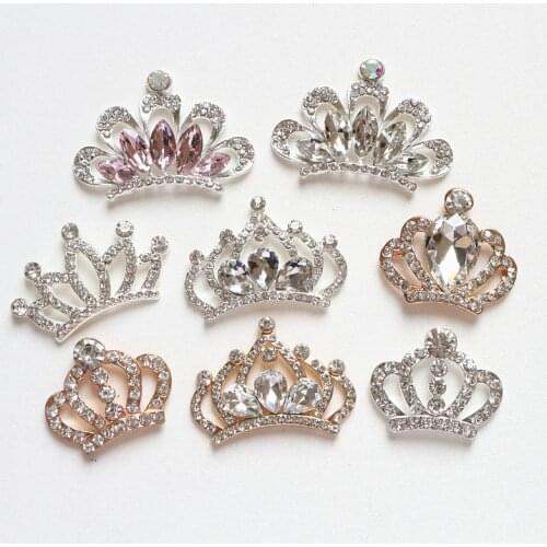 5Pcs Rhinestone Crown Embellishments Flatback Buttons Crowns Hair Bowknot Flower Wedding Decoration DIY Craft Supplies