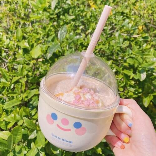 500ml Lovely Creative Action Figure Smile Face Plastic Mug With Straw Cartoon Cute Portable Tea Water Cup Milk Juice Coffee Mugs