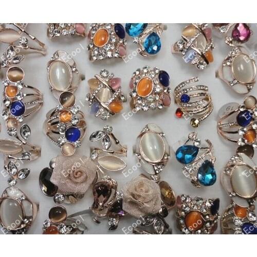 60pcs wholesale jewelry ring lots pretty top zinc alloy & rhinestone Gold Rings Free shipping RL199