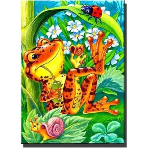 Diy Diamond Painting Cross Stitch Frog and snail 5d square Diamond Mosaic pasted full diamond embroidery animals Cartoon funny