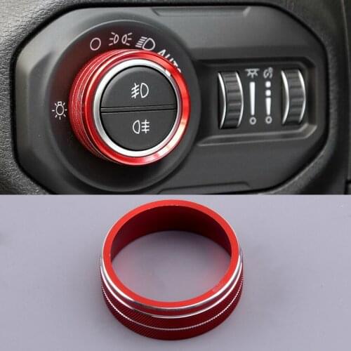 Car Red Aluminum Alloy Front Headlight Switch Button Ring Trim Cover Fit for Jeep Gladiator 2020