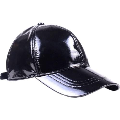 Mens Womens Real Leather Patent Leather Baseball Cap Unisex Trucker Cap Golf Navy Newsboy caps/hats