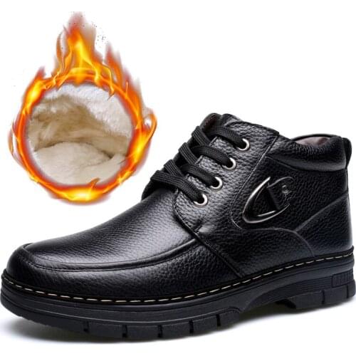 Mens outdoor casual business shoes, leather and velvet warm Chinese mens boots, British soft non-slip old leather shoes