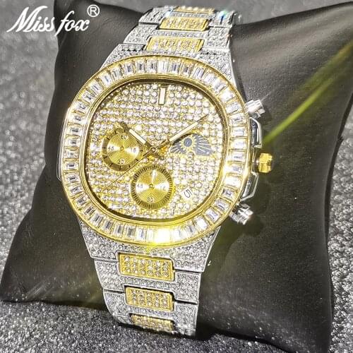 Dropshipping MISSFOX Mens Watches Luxury Brand 18K Gold Quartz Watch Male Wristwatch Waterproof Clocks Jewelry Relogio Masculino