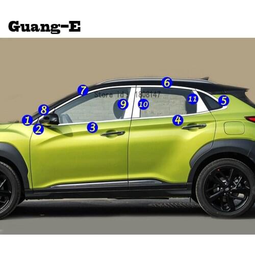 For Hyundai Kona Encino Kauai 2017 2018 2019 2020 Car Sticker Cover Body Garnish Pillar Window Middle Strip Trim Frame Parts