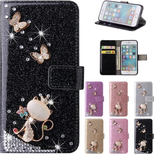 For iPhone 12 MINI 11 Pro Max Flip Leather Case X XR XS 7 8 6 6S Plus Shiny Glow Diamond Luxury Case