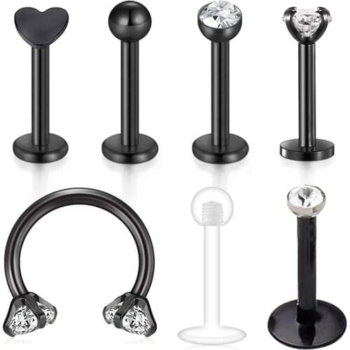 Cartilage tragus earrings stainless steel internal thread lip ring Rook spiral earrings stud barbell perforated jewelry 8mm