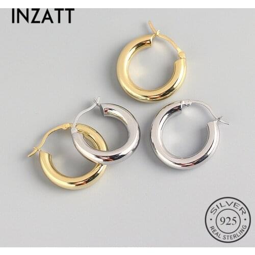 INZATT Real 925 Sterling Silver Round Geometric Huggies Hoop Earrings For Fashion Women Party Hiphop Fine Jewelry Accessories