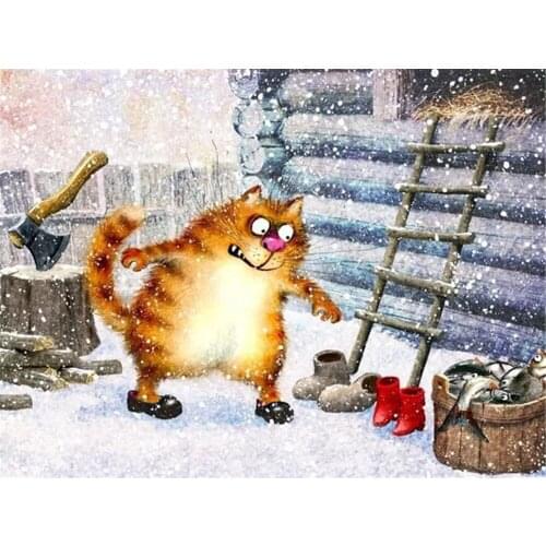 Animal Carton Cat Printed Water-Soluble Canvas 11CT Cross-Stitch Patterns Embroidery DMC Threads Craft Hobby Stamped