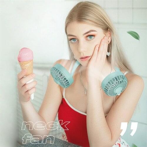2 Head Cool Mini Portable USB Rechargeable Sports Fan with Light Around The Hanging Neck Fan Air Conditioning Gifts for Girls