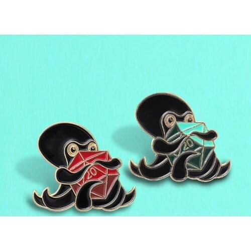 Sea animal cartoon octopus letter crystal cube personality metal enamel brooch black red badge jewelry friend jewelry gift