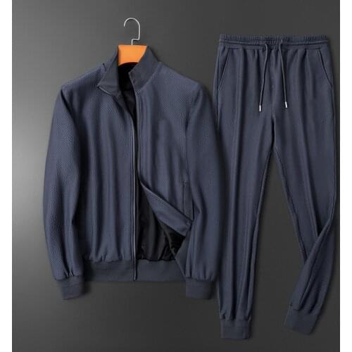 2021 autumn wear waffle fabric casual sports long-sleeved suit fashion slim stand-up collar Korean fashion men