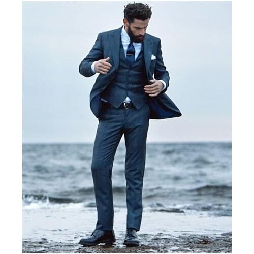 2017 Latest Coat Pant Designs Navy Blue Men Wedding Suits Slim Fit 3 Piece Tuxedo Custom Groom Suit Prom Blazer Terno Masculino