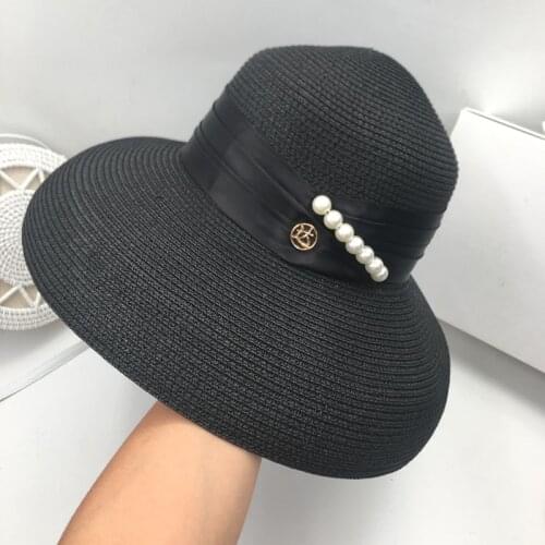 Spring and summer day M new seaside resort pearl big travel folding British sunscreen Hepburn along the beach hat sun hat