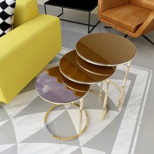 New Modern Adk Pietro ADK2012 3'lü Zigon Coffee table Gold-Bronze Mirror coffe table table basse