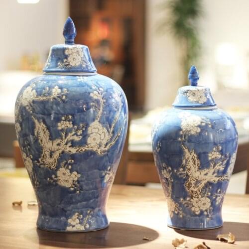 Wholesale Porcelain Ginger jar Home Furnishing Chinese Handicrafts Living Room Decorative Plum Blossom ceramic temple jar vase