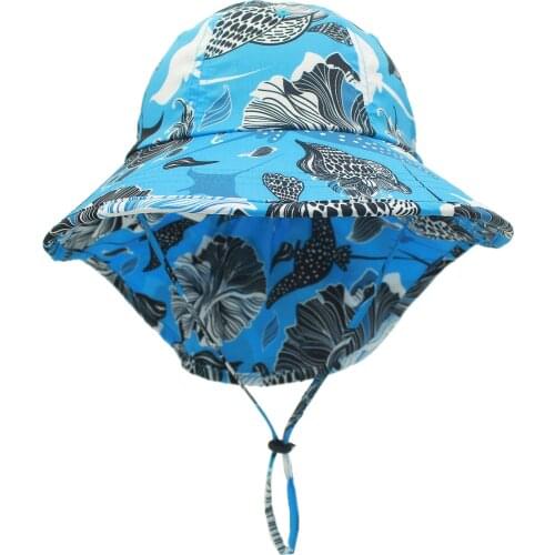 Outfly Childrens Sun Protection Hat Kids Sunhat Polyester Fabric Wide Hat With Neck Protection Summer