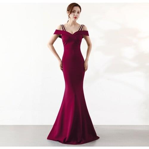Wine Red Diamonds Spaghetti Strap Off The Shoulder Long Mermaid Elegant Dress Women For Wedding Party Sexy Cocktail Club Dresses