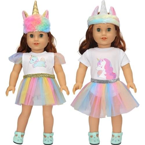 18 inch AG Doll Clothes Unicorn Dress Design+HairBand fit 43-45cm Baby Reborn Doll, Our Generation Girls Toys Dolls Accessories