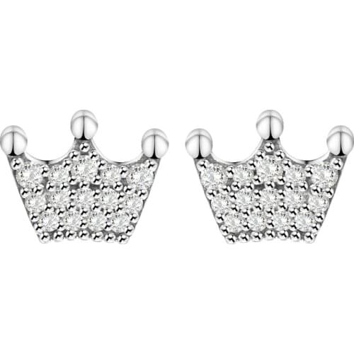Enchanted Crowns Stud Earring with Clear CZ 100% 925 Sterling-Silver-Jewelry Free Shipping
