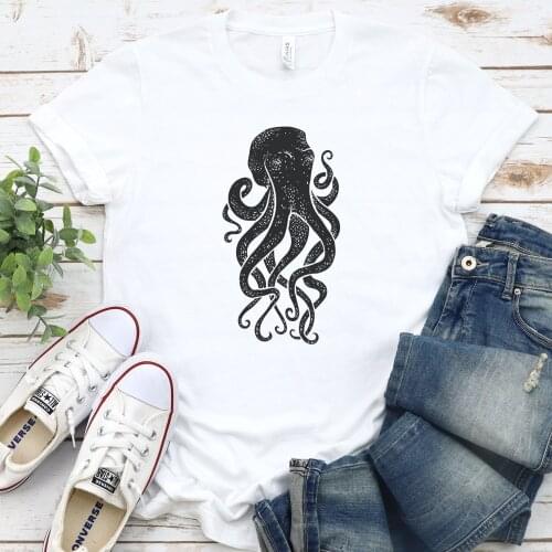 Deep Dive Octopus Print Top Women T-shirt Casual Ladies Basic O-collar Harajuku Short Sleeved Women T-shirt Girl,Drop Ship