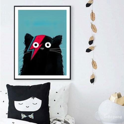 Wall Art Nordic HD Prints Poster Lightning Black Cat Canvas Home Decoration Paintings Modular Pictures For Bedroom Background