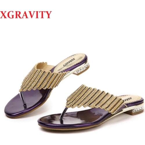 XGRAVITY Summer Flip Flops Girls Casual Shoes Sexy Crystal Rhinestone Design Women Sandal Hot Ladies Genuine Leather Shoes B264