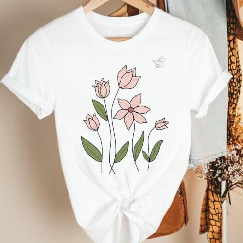 Women Clothes Floral Flower Cute Casual Trend Cartoon Summer Short Sleeve Print Fashion Tshirt Female Tee Top Graphic T-shirt