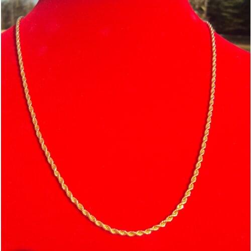 WOMENS 2 mm Thin Yellow Gold 24k Overlay Fine French Rope Long Twisted necklace Chain GIFT 7 days no reason to refund