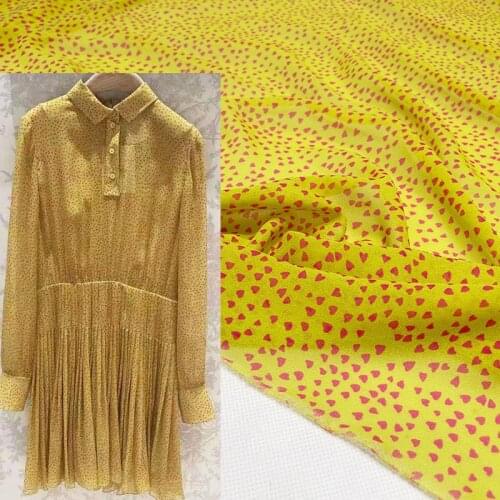 145cm Width Fashion Small Heart Printed Thin Chiffon Fabric For Woman Dress Blouse Pants DIY Cloth Sewing Material