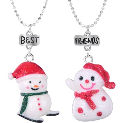 2PCS /set BFF Little Snowman Santa Claus Pendant Necklaces Children Friendship Jewelry Christmas Gift