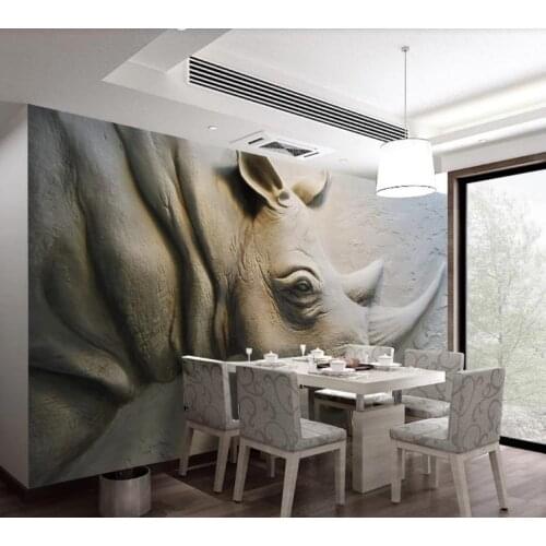 Custom Photo 3d Wall paper Three-dimensional Relief rhino living room bedroom home decor 3d wall murals Wallpaper for walls 3d
