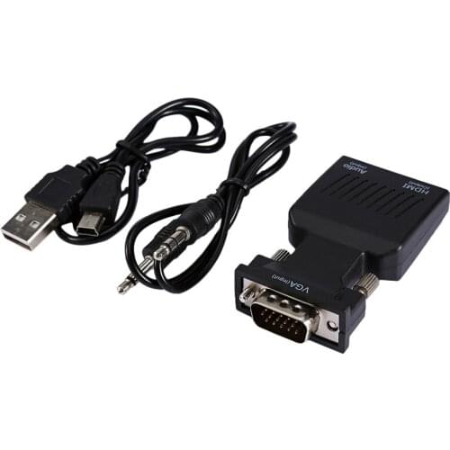 50pcs 1080P M/F VGA to HDMI Converter Adapter Audio Port VGA Extension Cable with Mini USB Power Cable 3.5mm jack Audio Cable