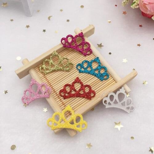 80Pcs 20*30mm Mixed Leather Fabric Glitter Crown Applique for Wedding/Clothes Patche DIY A57A