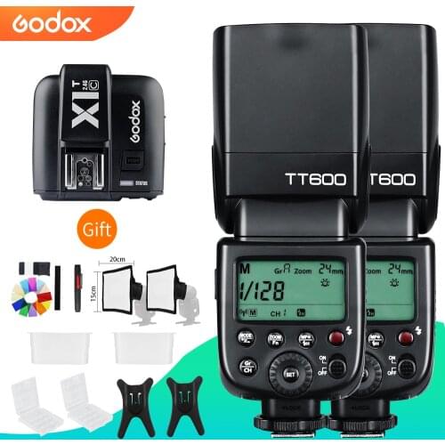 2pcs Godox TT600 2.4G Wireless Camera Flashes Speedlites with X1T-C Transmitter for Canon 550D 600D 700D 70D 6D +GIFT KIT