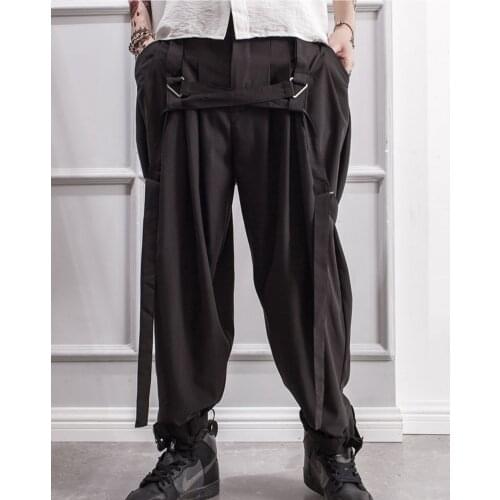 Boot pants, breeches, mens loose pants, Harlem pants, adjustable hem, Harajuku style, handsome and thin bandage design
