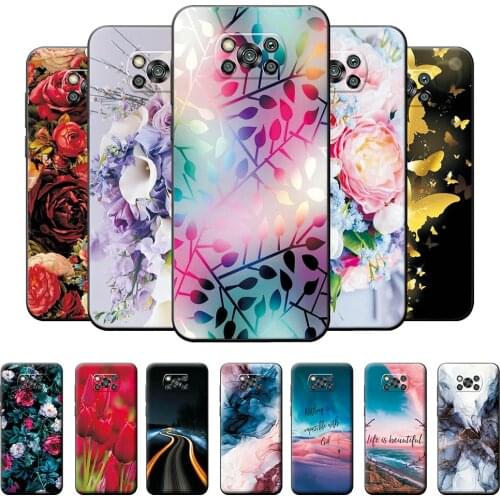 For Poco X3 NFC Case for Xiaomi Poco X3 NFC Cases Color Flower PocoX3 NFC X 3 Soft Silicone Black Protective Phone Cover Para