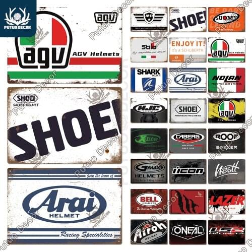 Putuo Decor Helmet Brand Metal Tin Sign Vintage Motor Helmet Wall Decoration Garage Man Cave Club Advertising Plate Wall Decor