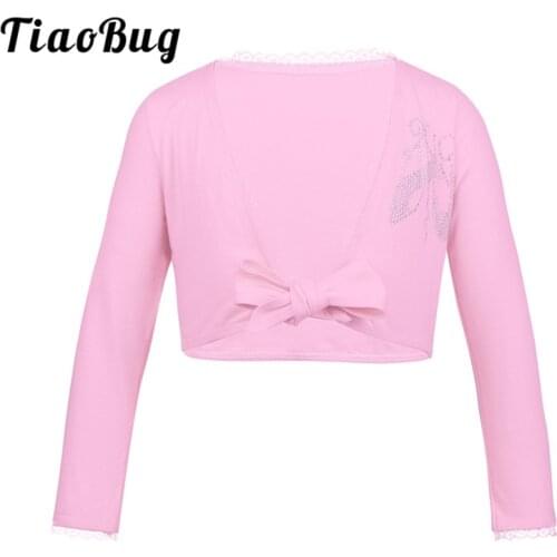 TiaoBug Child Classic Long Sleeve Ballet Dance Cardigan Front Knot Cotton Gym Wrap Top Girls Dance Top Ballerina Kids Dance Wear