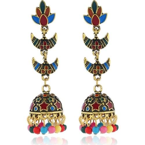 ERetro Bollywood Oxidized Women Jhumka Indian Earrings Femmes 2020 Ethnic Colorful Beaded Afghan Bell Long Tassel Drop Earring