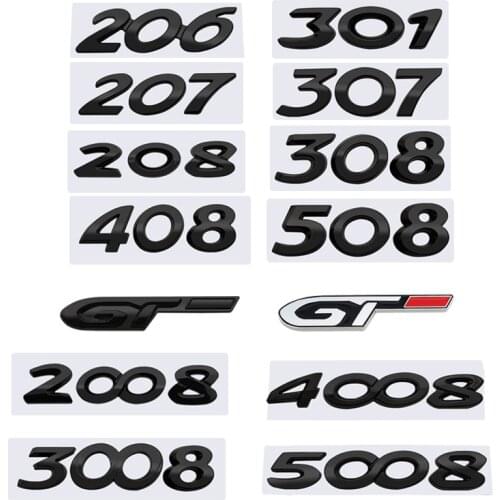 Glossy Black Metal Stickers Car Front Rear Trunk Body Emblem For Peugeot GT 206 207 208 301 307 308 408 508 2008 3008 4008 5008
