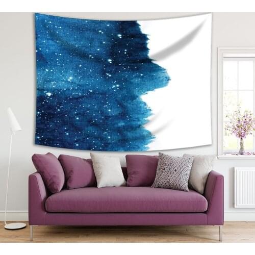 Tapestry Night Sky with Glowing Stars Cosmic Theme Contemporary Decorative Watercolor Artwork Blue White